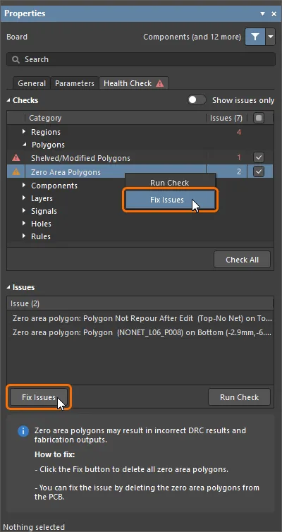 Fix the detected issues automatically using the Fix Issues command. Fix the detected issues automatically using the Fix Issues command.