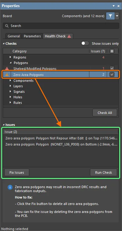 Select a check to show the list of detected issues. Select a check to show the list of detected issues.