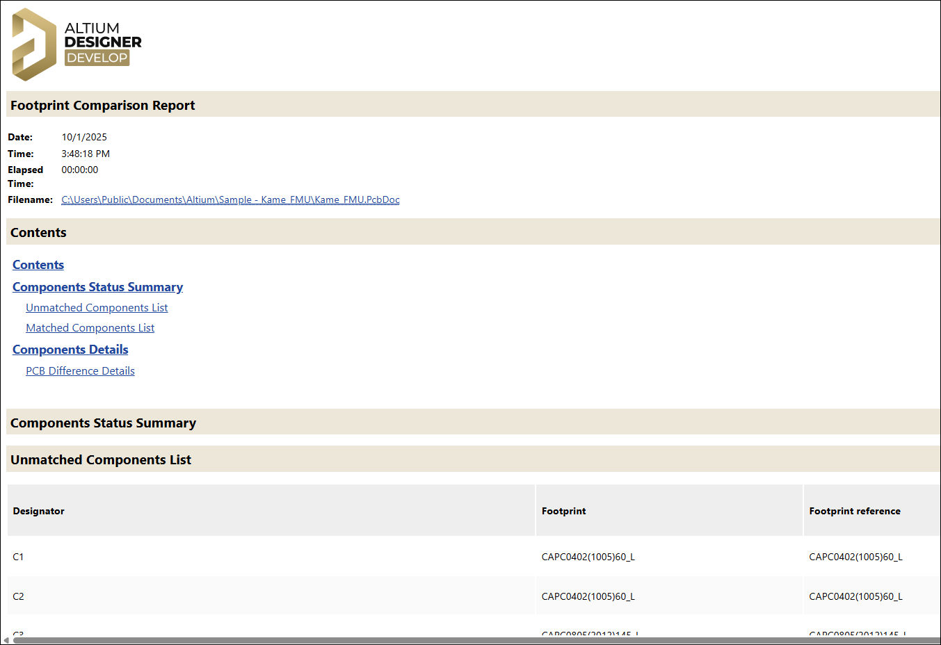 The Footprint Comparison Report
