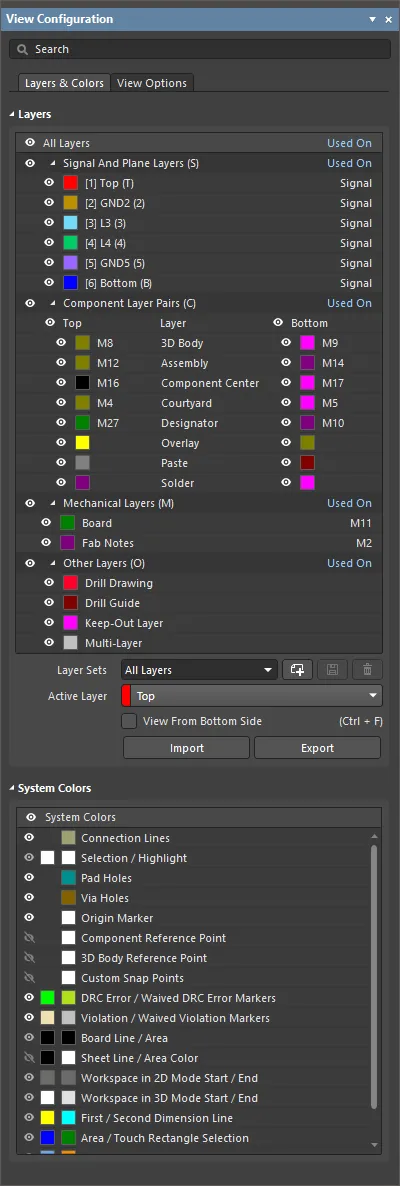 Display-related settings are configured in the View Configuration panel.