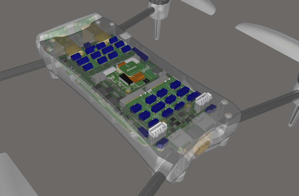 An example multi-board assembly. Multiple connected PCBs are placed within an enclosure.