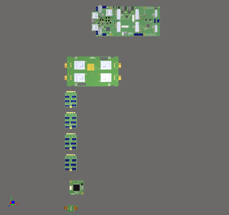 Boards in this multi-board assembly loaded into the multi-board assembly editor design space, ready to be positioned.
