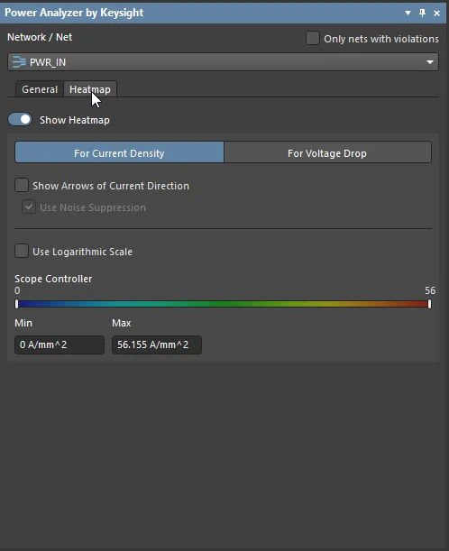 Select the net to display, then configure the General or Heatmap options for that net.