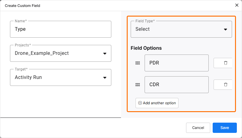 Adding Options to Selection Column - Various options and their order can be defined here.