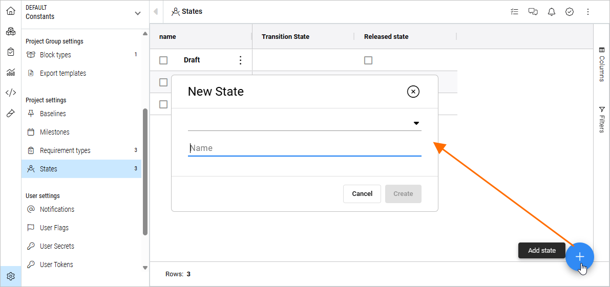 Настройки состояний требований - интерфейс для добавления и управления различными состояниями требований на Портале требований.