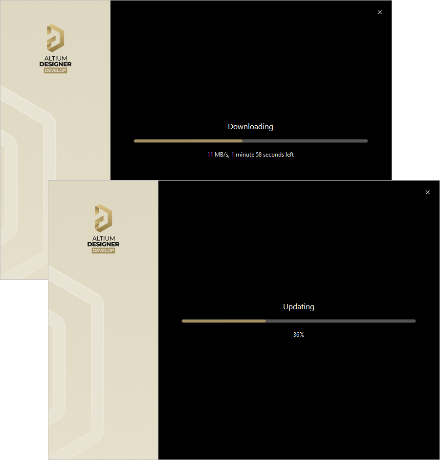 Update of the installation proceeds by downloading the files required to implement required changes to the software. Once downloaded, those files will be installed.
