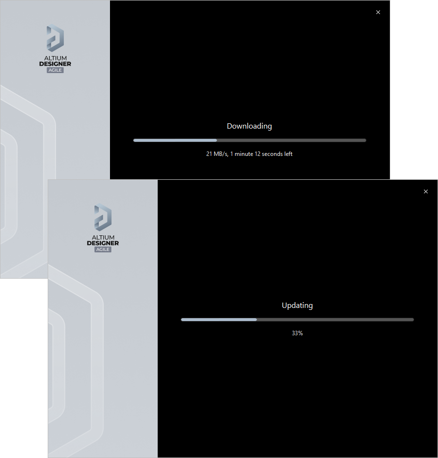 Update of the installation proceeds by downloading the files required to implement required changes to the software. Once downloaded, those files will be installed.