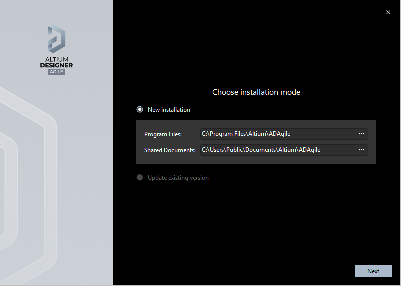 Specify where the software and associated documents are to be installed.