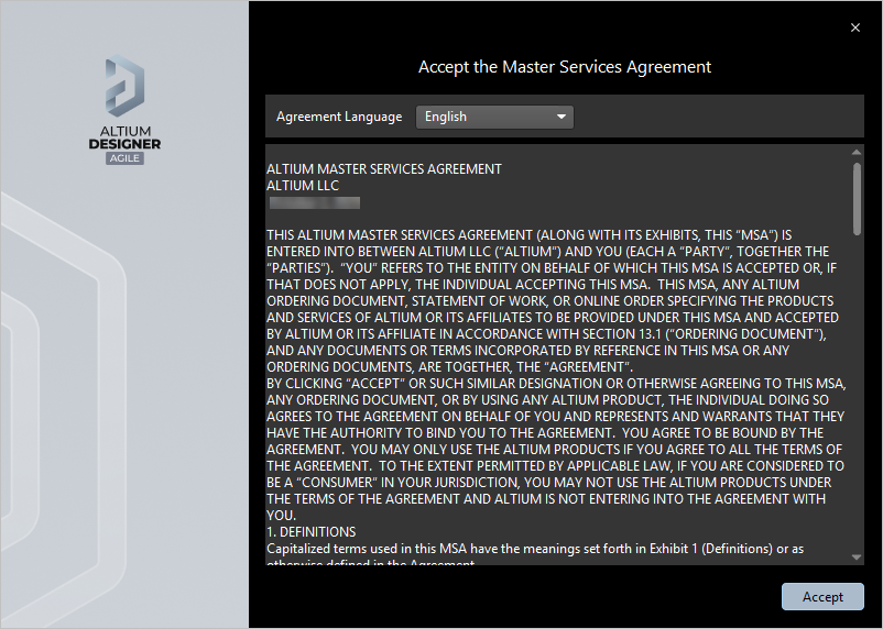Read and accept the Master Services Agreement.