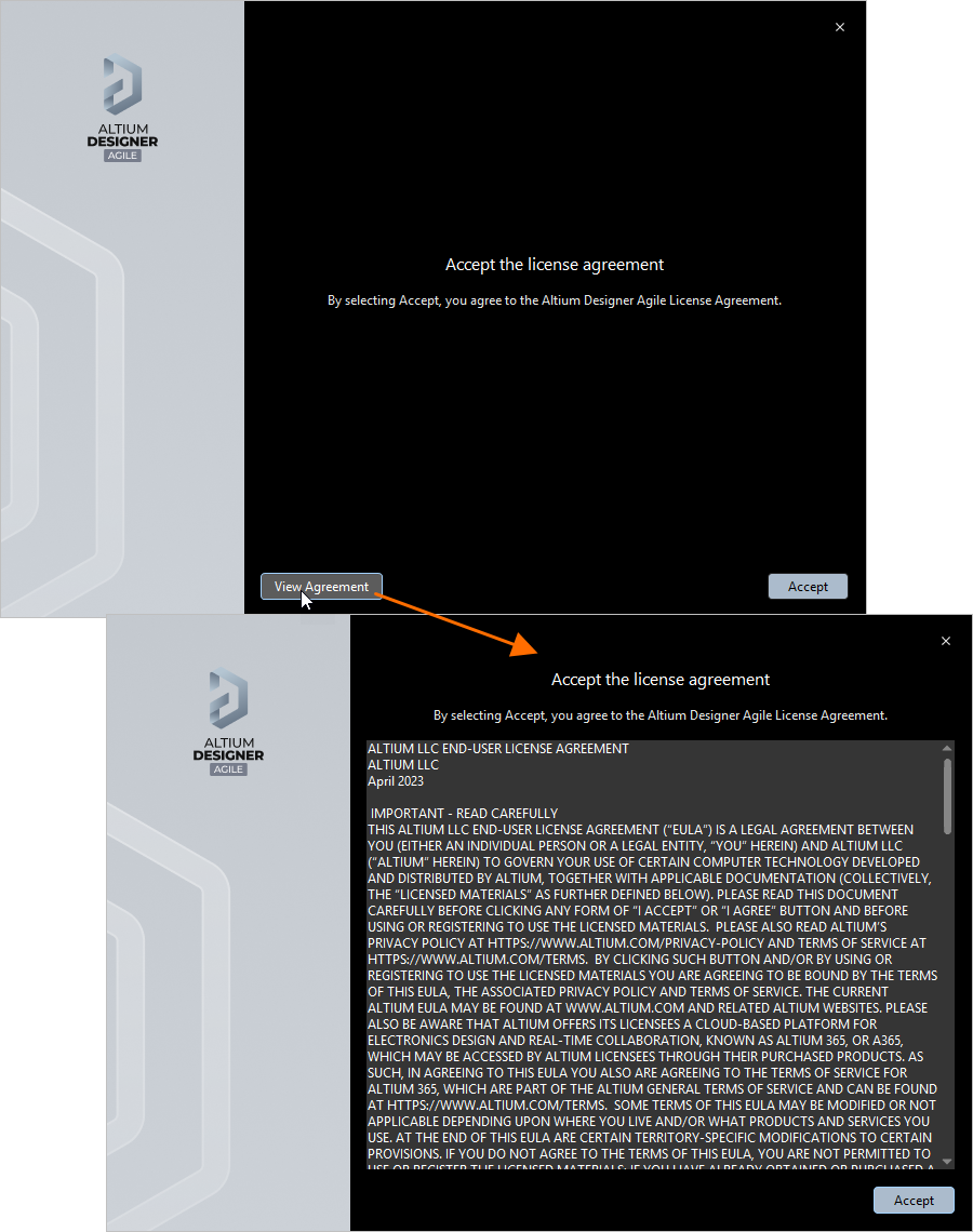Read and accept Altium Designer Agile License Agreement.