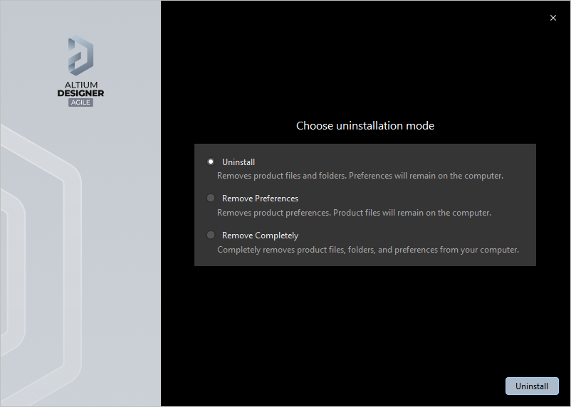 Uninstalling the software is streamlined, courtesy of the Altium Designer Agile Uninstaller.