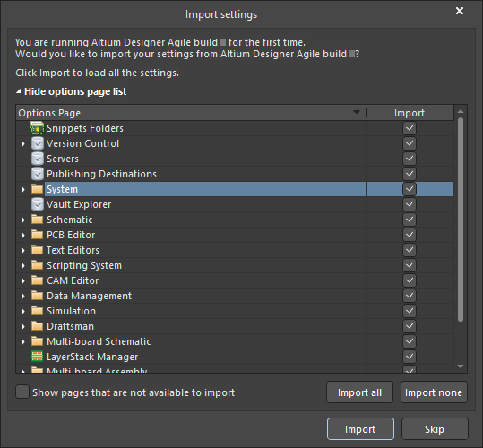 Import settings from your previous version's installation.
