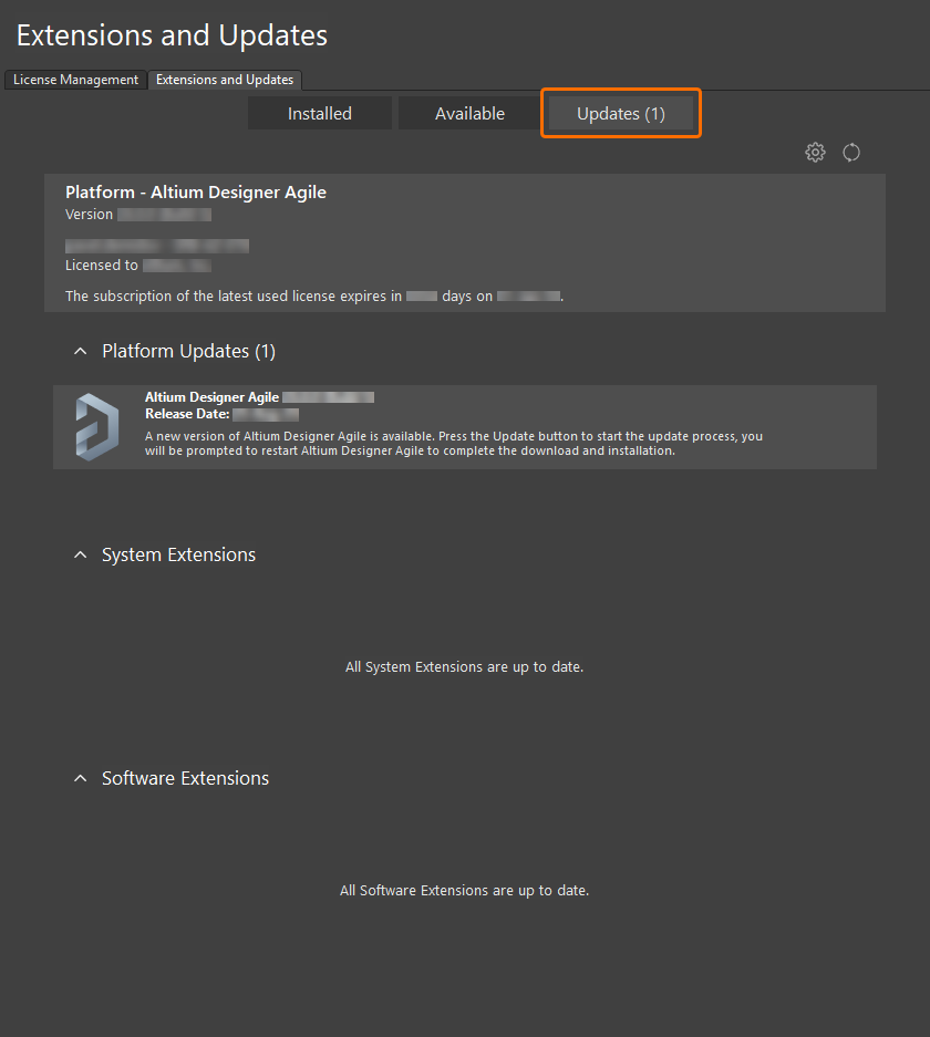 Browse whether the main platform has an update available.