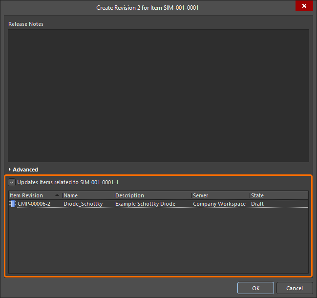 Accessing the option to update related Workspace Components that are referencing the Workspace Simulation Model being re-saved.