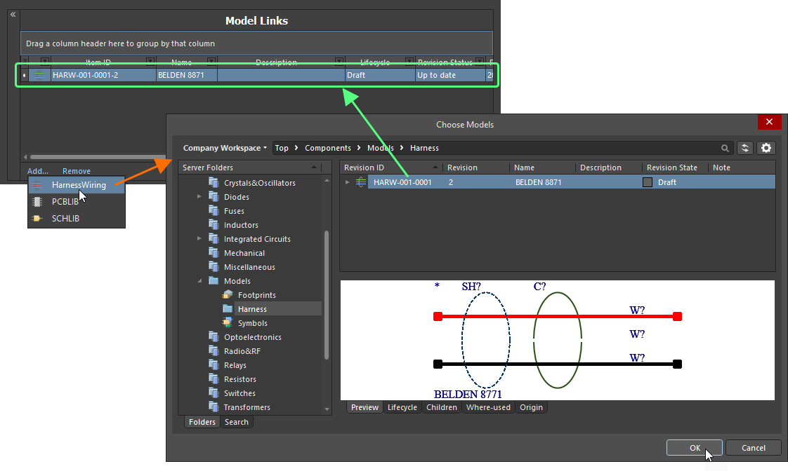 Add links to the required harness wiring models. Add links to the required harness wiring models.
