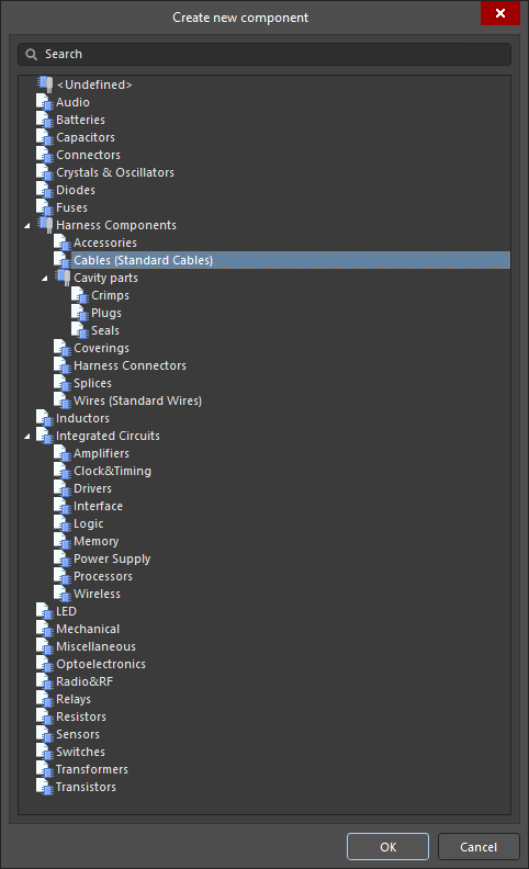 Access the Create new component dialog to select the type of component to be created. Access the Create new component dialog to select the type of component to be created.
