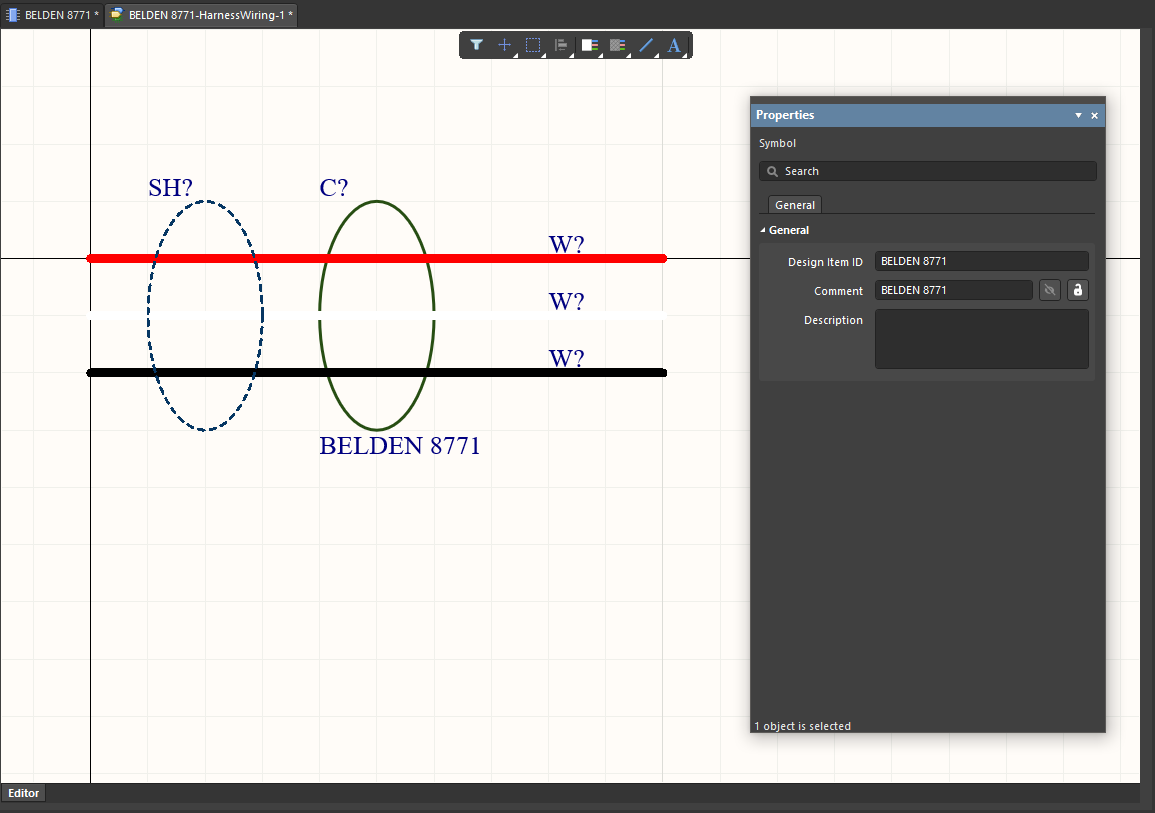 An example harness wiring model defined in the temporary editor An example harness wiring model defined in the temporary editor