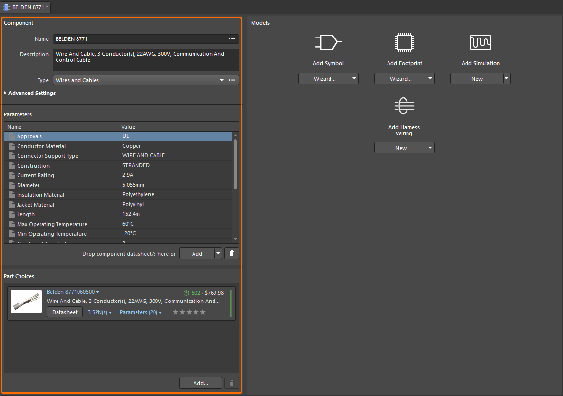 Define key component data in the Component, Parameters, and Part Choices regions of the Component editor. Define key component data in the Component, Parameters, and Part Choices regions of the Component editor.
