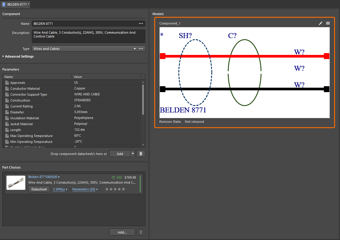 The defined harness wiring model will be shown in the Component editor. The defined harness wiring model will be shown in the Component editor.