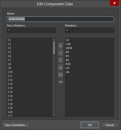 Editing a selected component class. Editing a selected component class.