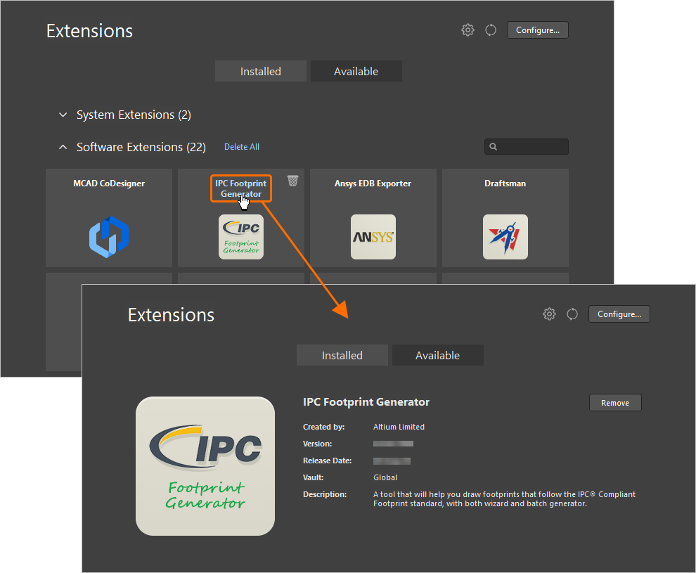 Examine and manage your installation at the individual extension level.