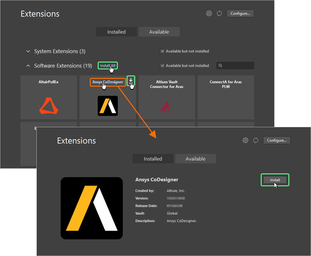 Install an extension from the Extensions view.