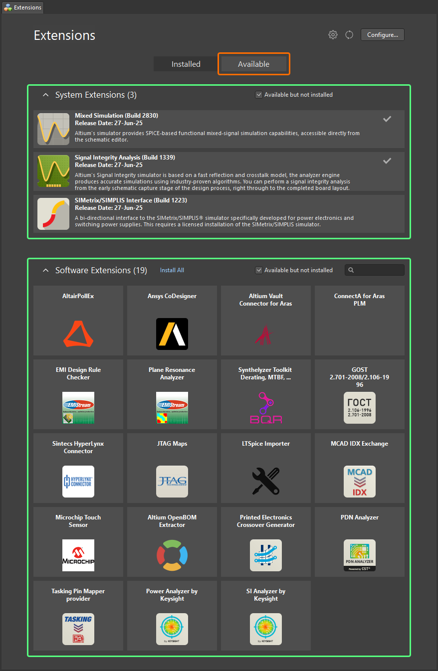 Browse through a listing of available extensions