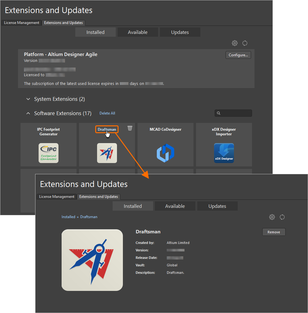 Examine and manage your installation at the individual extension level.