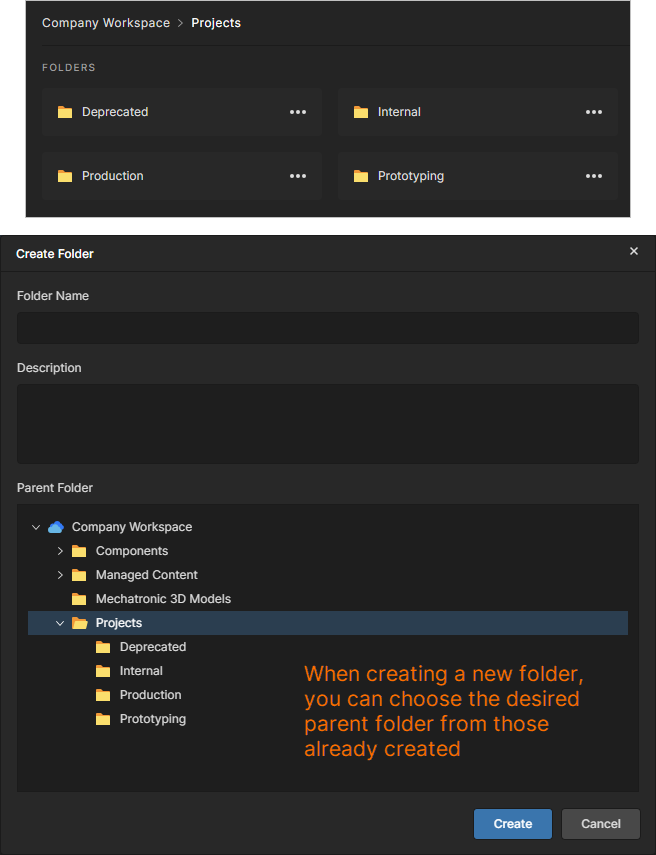 Example of a defined hierarchy of project folders.