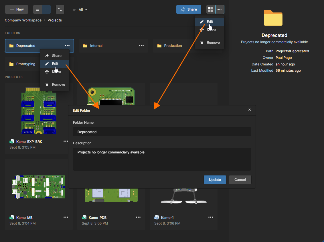 You can edit the Name and Description for a project folder at any stage. You can edit the Name and Description for a project folder at any stage.