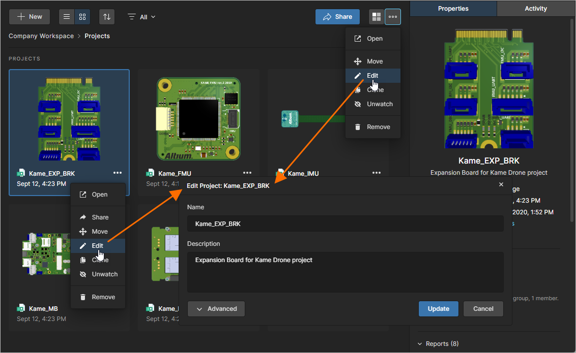 You can edit the Name and Description of a project at any stage.