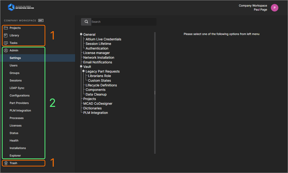 The overall browser interface can be divided into two distinct sets of interface elements – those accessible in general by all users of the Enterprise Server and those accessible only by Enterprise Server Administrators. The overall browser interface can be divided into two distinct sets of interface elements – those accessible in general by all users of the Enterprise Server and those accessible only by Enterprise Server Administrators.