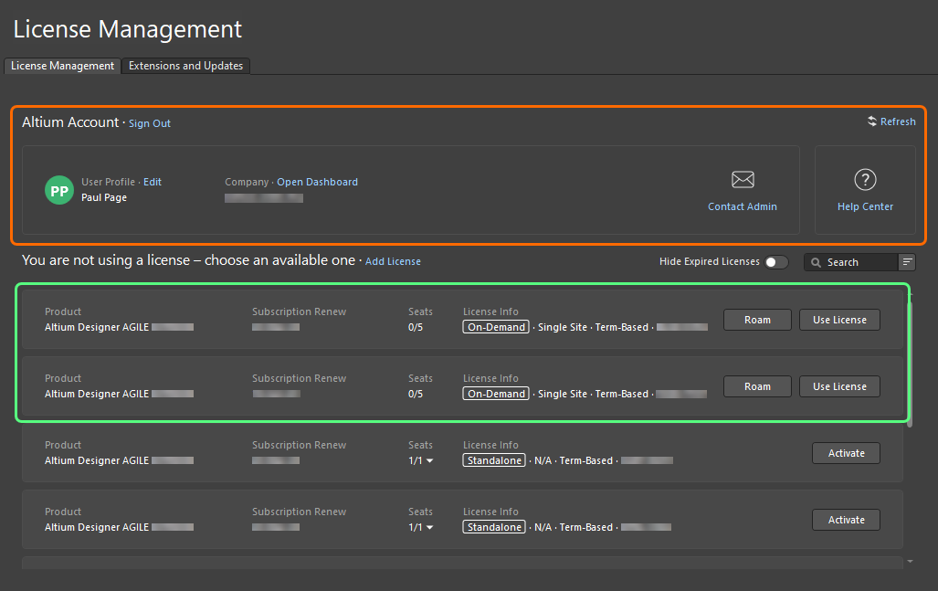 When signed in, the On-Demand licenses available for you will be presented in the License Management view.