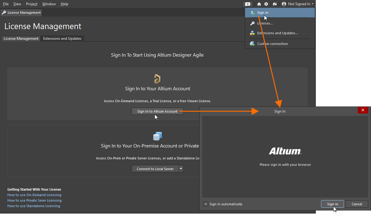 Sign in to your Altium Account to use an On-Demand license.