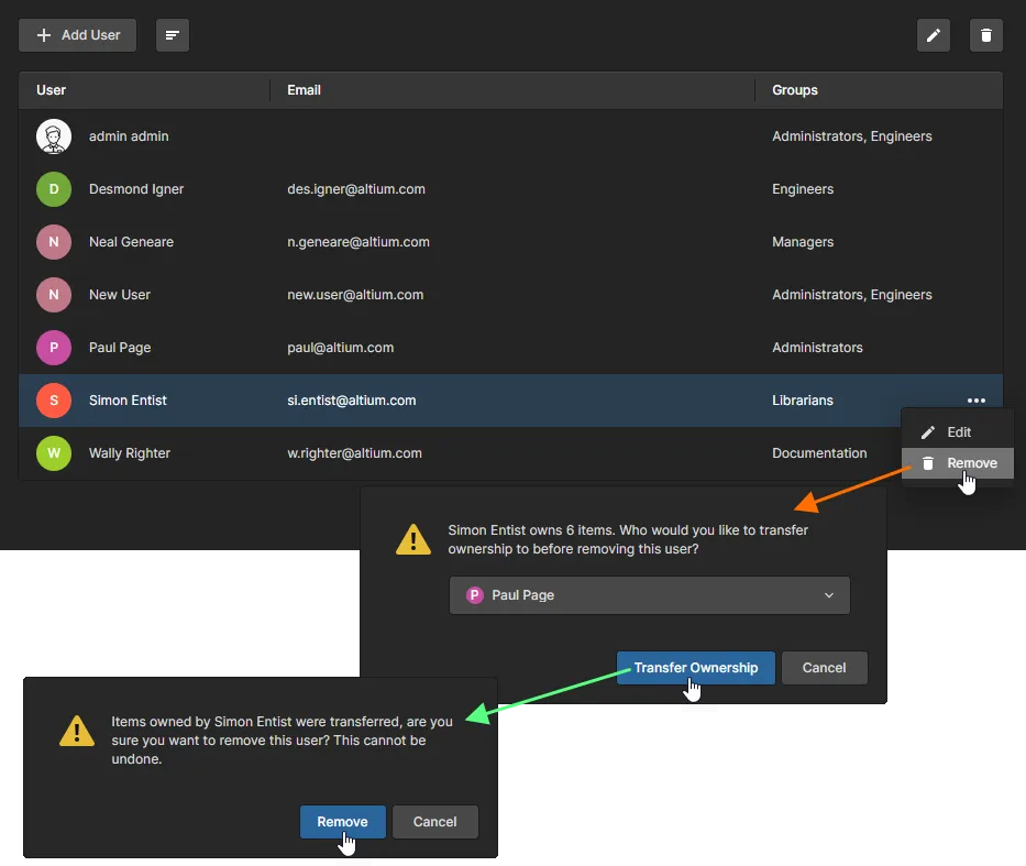 If required, specify a user that will become the new owner of the Items currently owned by the user to be removed. If required, specify a user that will become the new owner of the Items currently owned by the user to be removed.