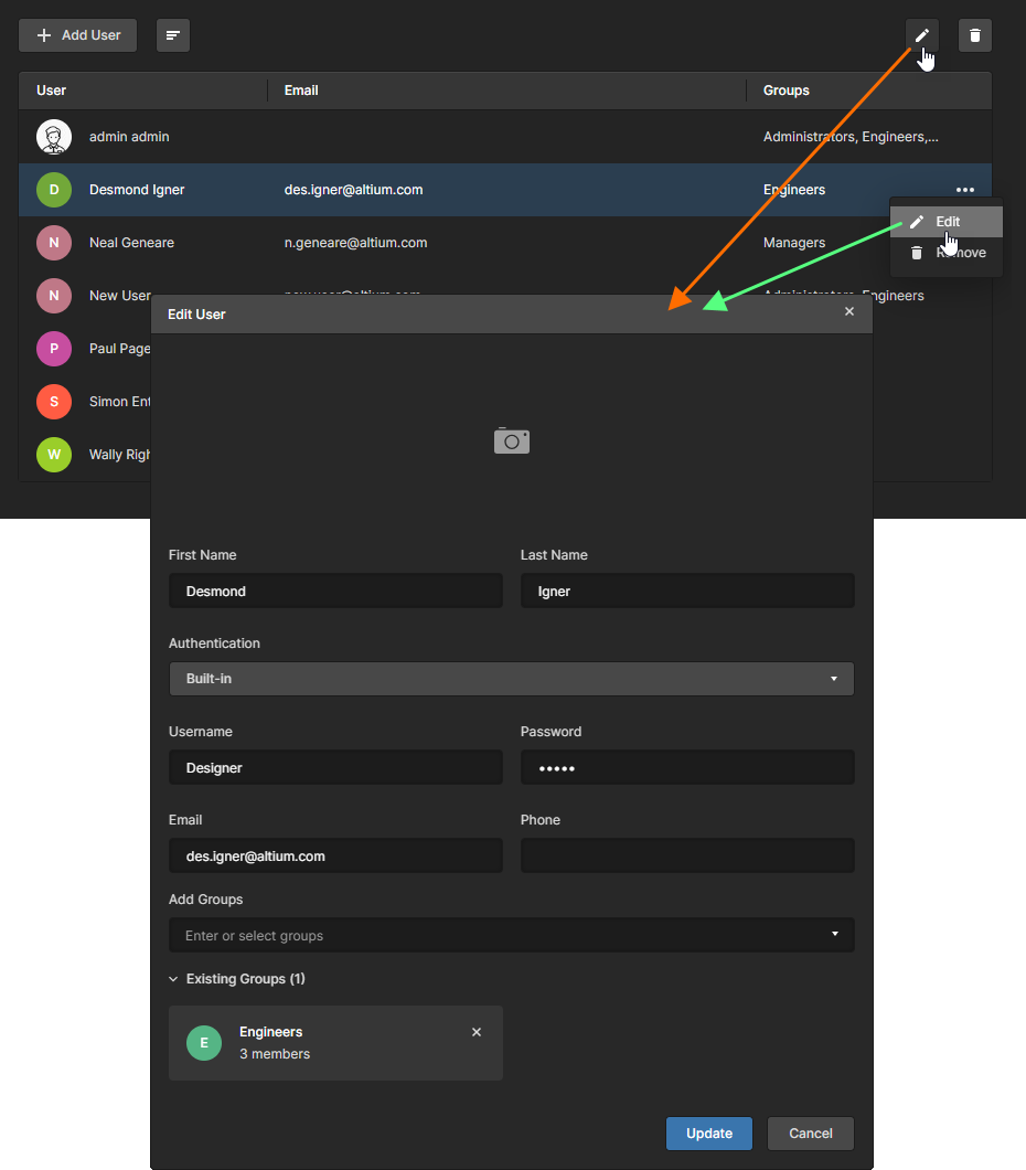 Access and make changes to a user as required.