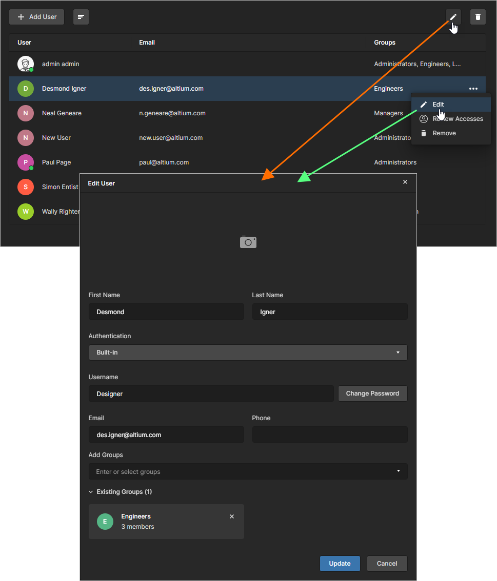 Access and make changes to a user as required.