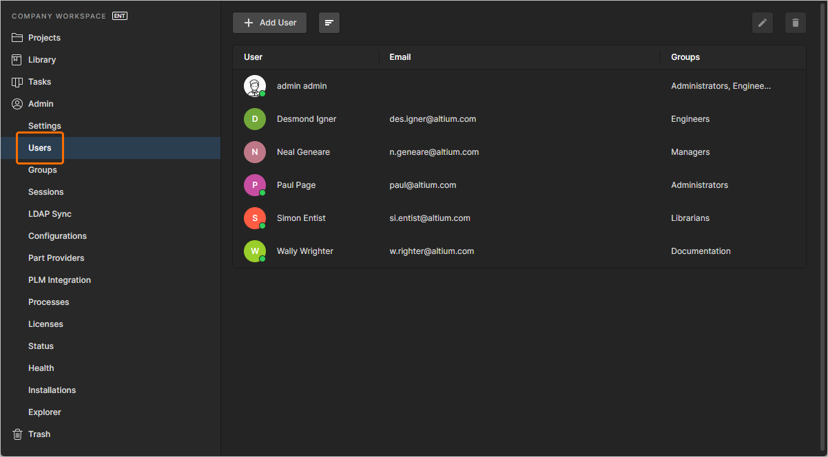Create a 'database' of people who are to have access to the Workspace, from the Users page of the browser interface.