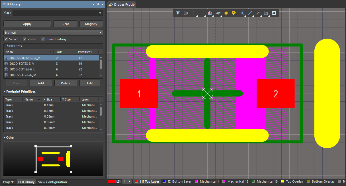 Resulting PCB Library document with the downloaded footprints Resulting PCB Library document with the downloaded footprints