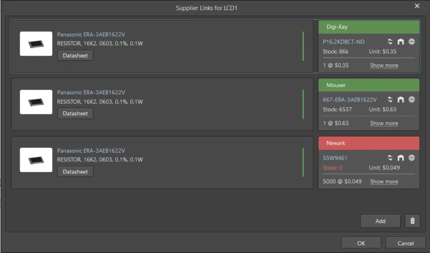The Supplier Links for dialog The Supplier Links for dialog