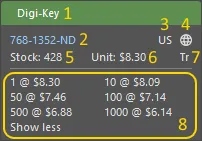 The SPN tile includes detailed information about the part's availability from that specific supplier. The SPN tile includes detailed information about the part's availability from that specific supplier.