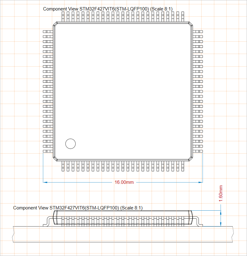 Two placed component views that show a component from the top and front sides Two placed component views that show a component from the top and front sides