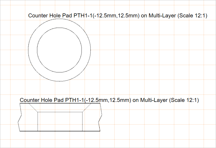Two placed counter hole views that show a pad hole from the top and left sides Two placed counter hole views that show a pad hole from the top and left sides
