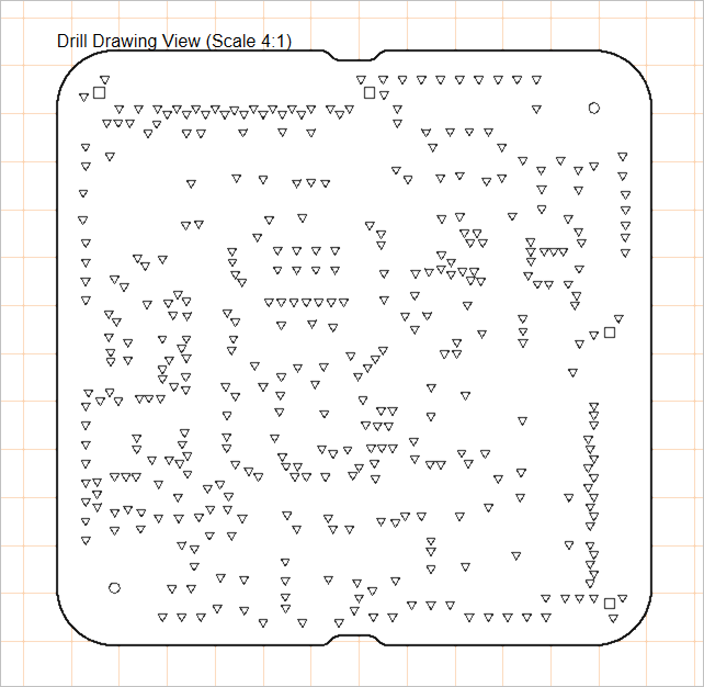 A placed drill drawing view can show holes for all or specific drill pairs and rendered with defined hole group symbols. A placed drill drawing view can show holes for all or specific drill pairs and rendered with defined hole group symbols.