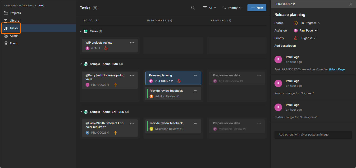 The overall, or global, Tasks dashboard view includes all active Tasks in the Workspace. The overall, or global, Tasks dashboard view includes all active Tasks in the Workspace.