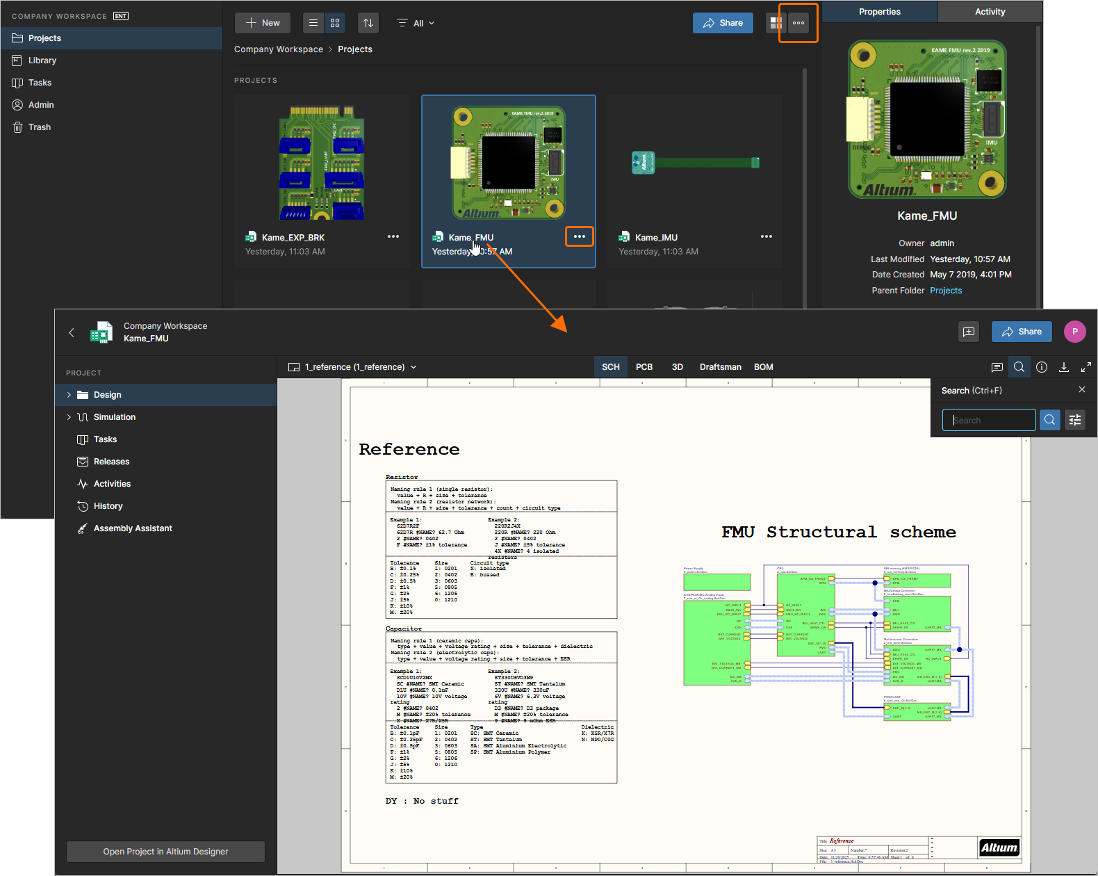 Accessing the CAD-centric Projects Management page for a project.