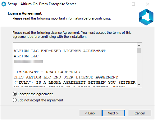 Read and accept Altium's End-User License Agreement.